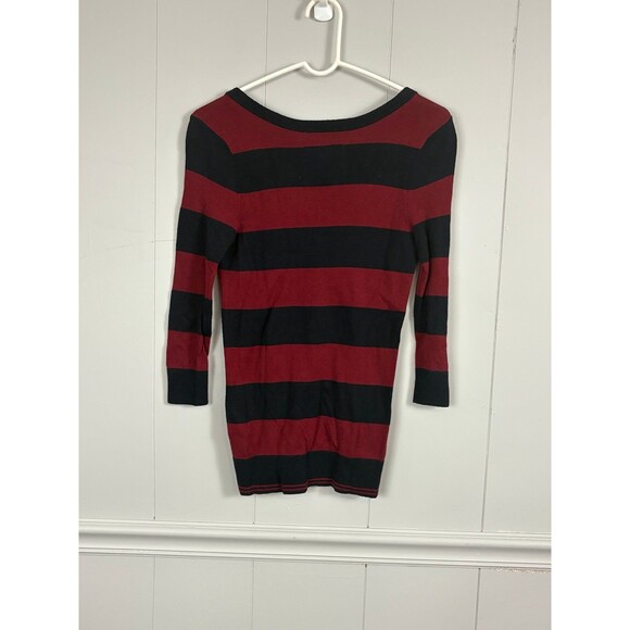Abercrombie Kids Y2K Red Black Striped V-Neck Shirt Soze XL Cute Preppy Punk - Picture 3 of 6